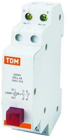 TDM ELECTRIC SQ0214-0016 Выключатель кнопочный c фиксацией и индикацией ВК-47M 1НО;1НЗ красный TDM